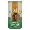 Pure Shenandoah CBD Hemp Seed Cookies package. Features 25mg CBD per cookie, 5g plant-based protein, and a stack of cookies in front of the container.