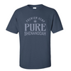 Dusk blue short sleeve t-shirt with Pure Shenandoah Premium Hemp logo printed on the front.