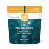 Front view of Pure Shenandoah Rest Plus CBD Gummies 30-count pouch, tropical mix flavor (pineapple, passion fruit, blood orange), labeled with 900 mg cannabinoids and 3:2:1 ratio of CBD, CBG, and CBN.