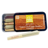 Pure Shenandoah Uplift Pre-Rolls tin, open with visible hemp joints and one pre-roll placed in front, orange and yellow packaging labeled "Virginia’s Finest Hemp Prerolls," four 0.5 g pre-rolls.